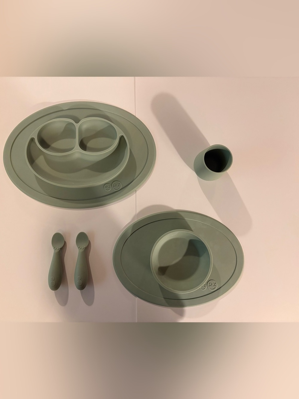 Ezpz First Foods Set & Mini Mat Suction Plate- Sage Green